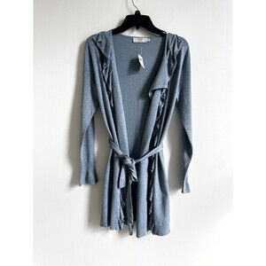 Cream Co Women's Long Ruffle Cardigan belted Misty in Ocean Size XS $149